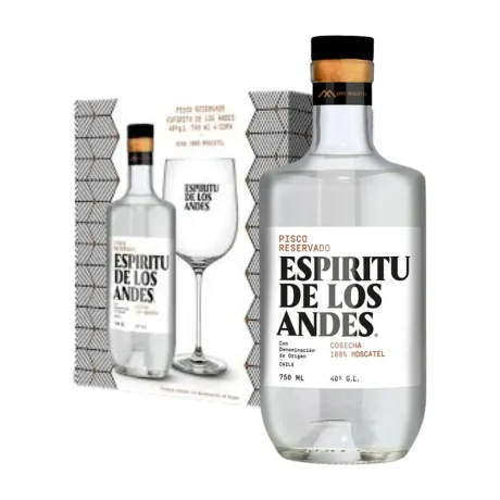Pisco Espíritu de Los Andes 750 ml + Copa